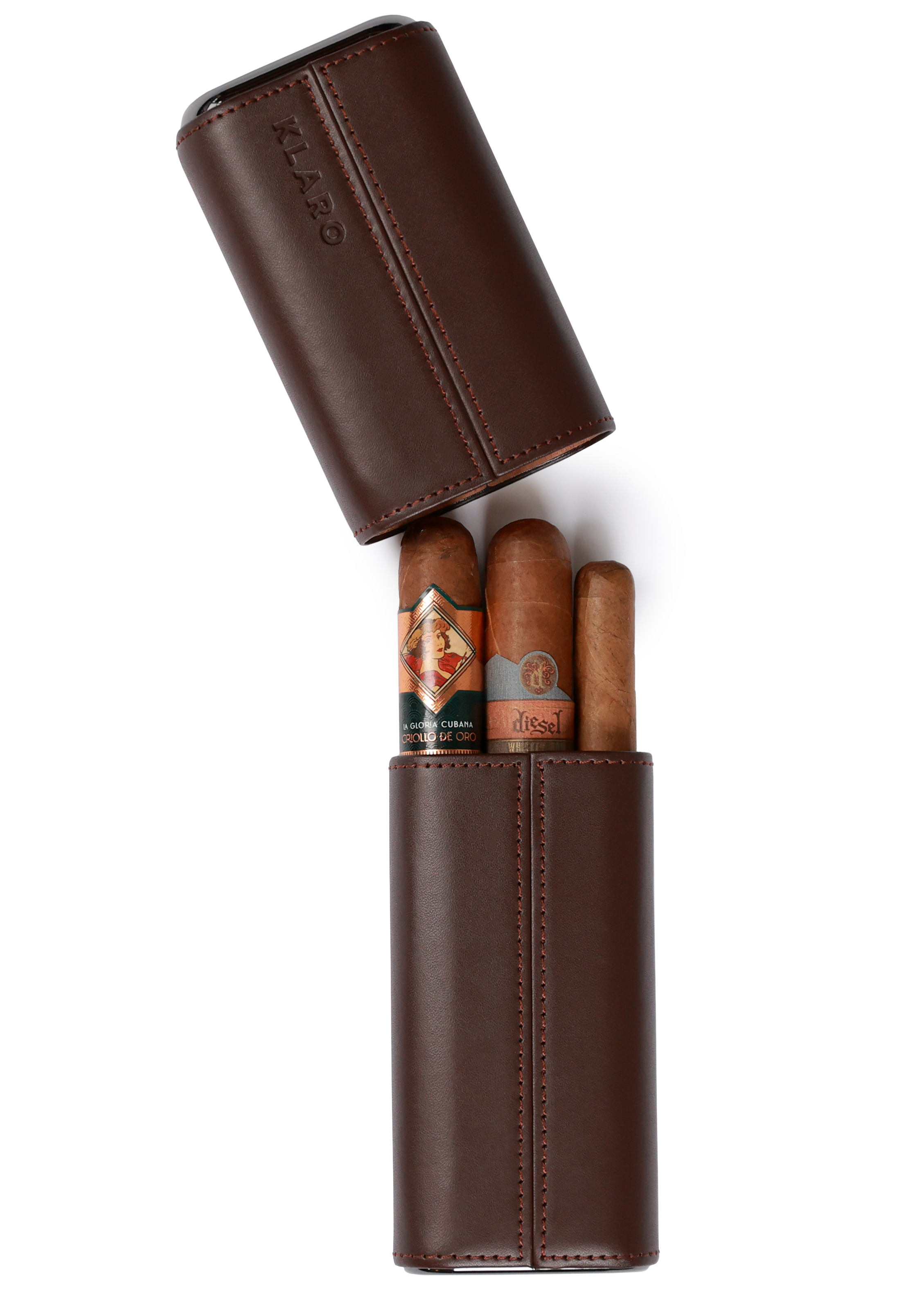 Cocoa Brown Three-Cigar Travel Case