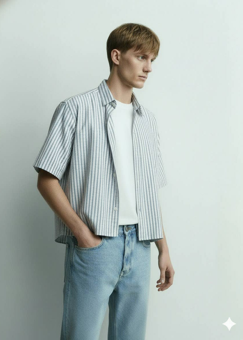 Blue Striped Boxy Fit Shirt