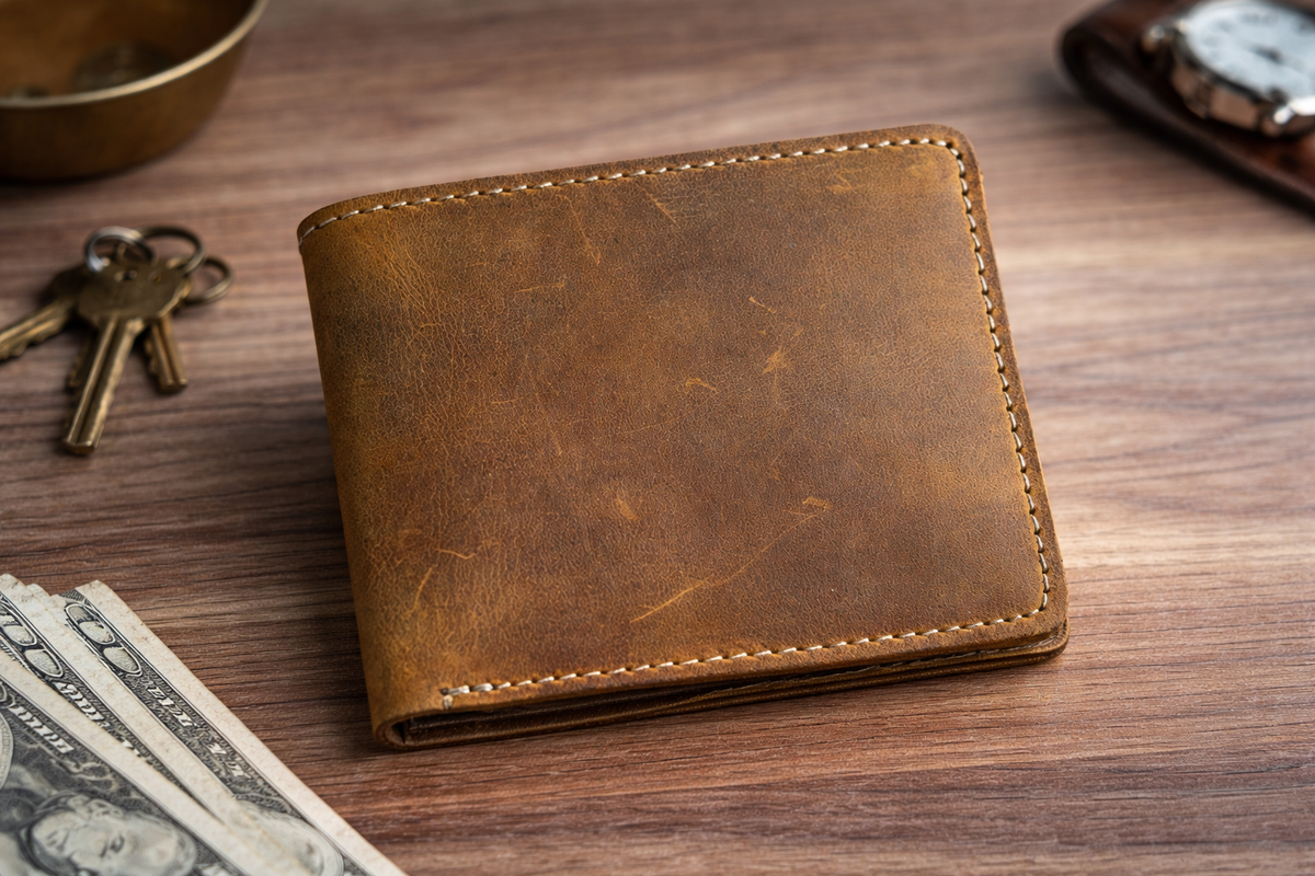 Genuine Leather Bifold Wallet with ID Window