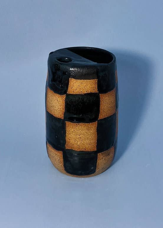 Handmade Black Checkerboard To Go Tumbler