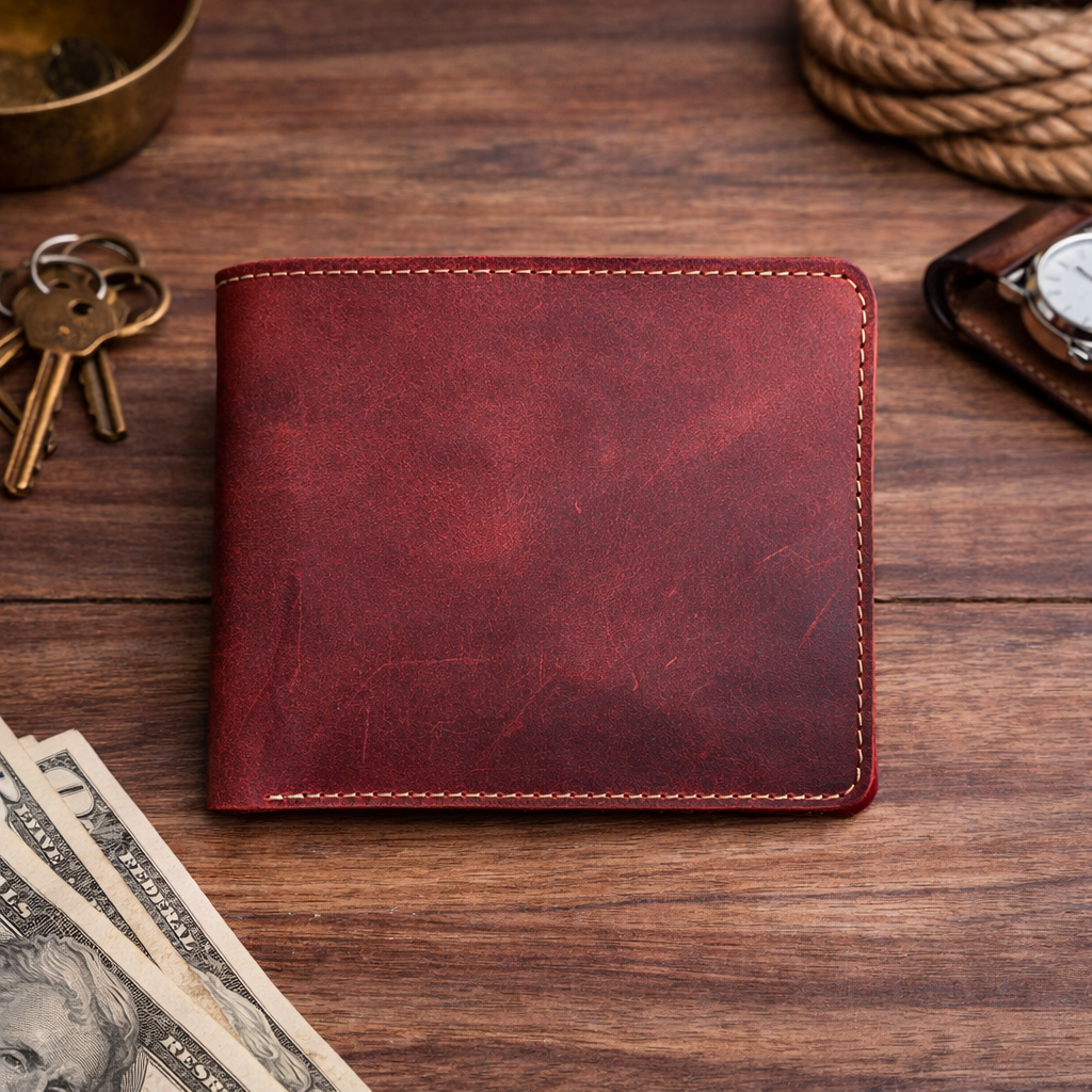 Genuine Leather Bifold Wallet with ID Window