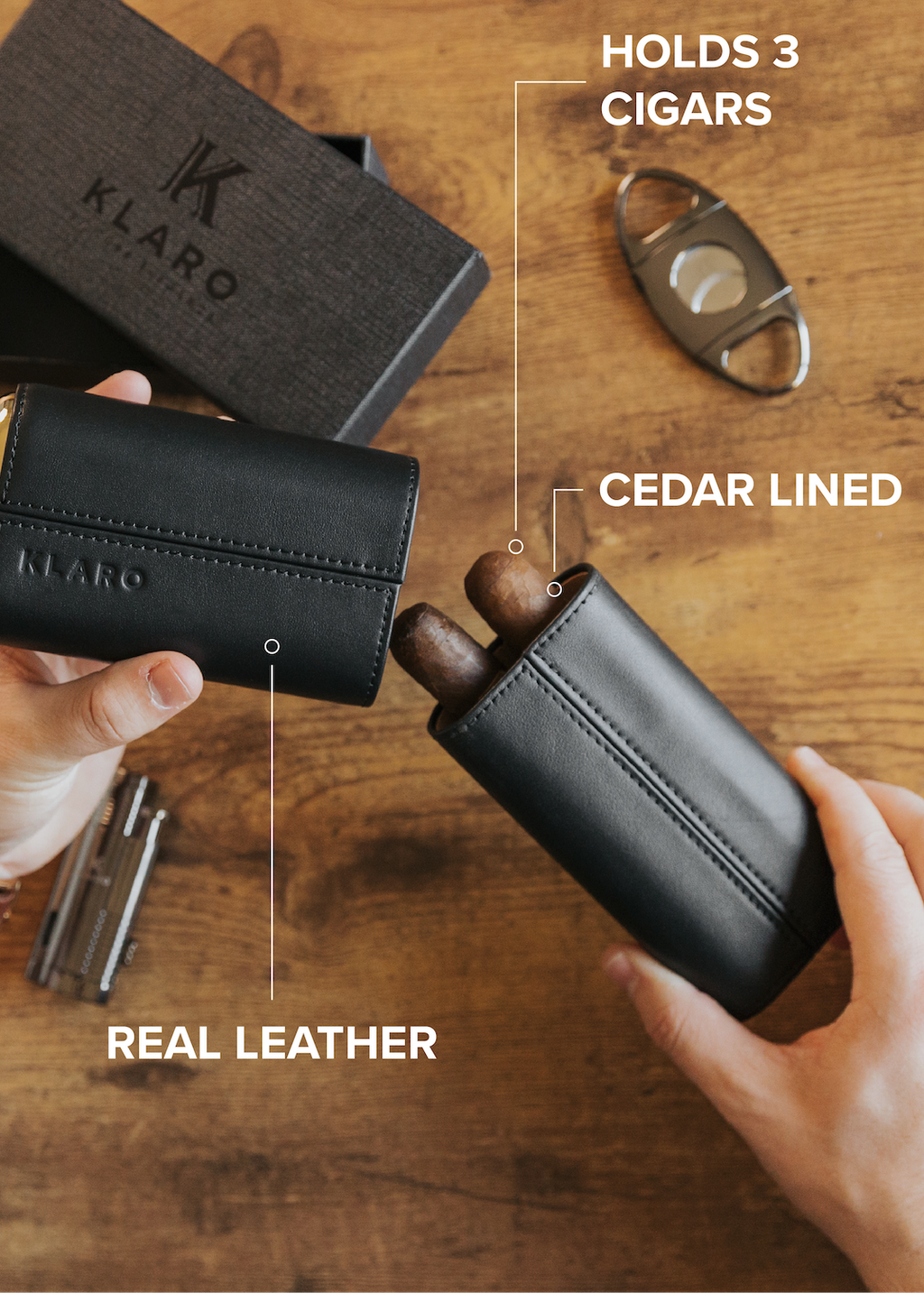 Black Three-Cigar Travel Case