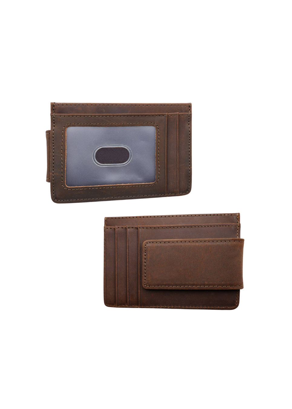 Dark Brown Genuine Leather Wallet with Magnet Clip