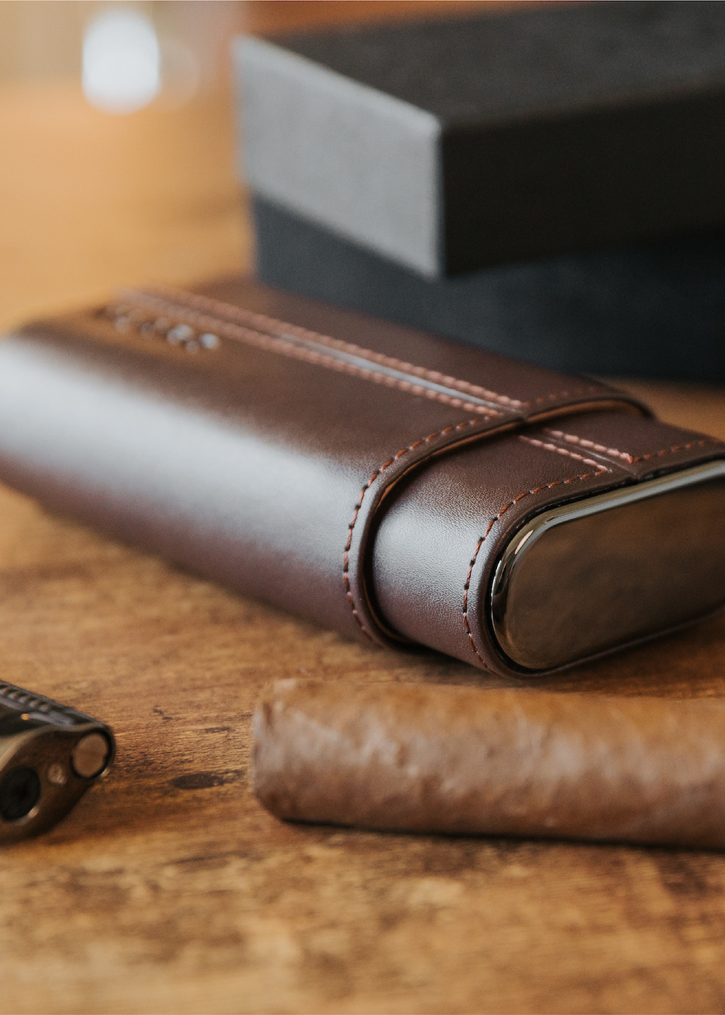 Cocoa Brown Three-Cigar Travel Case