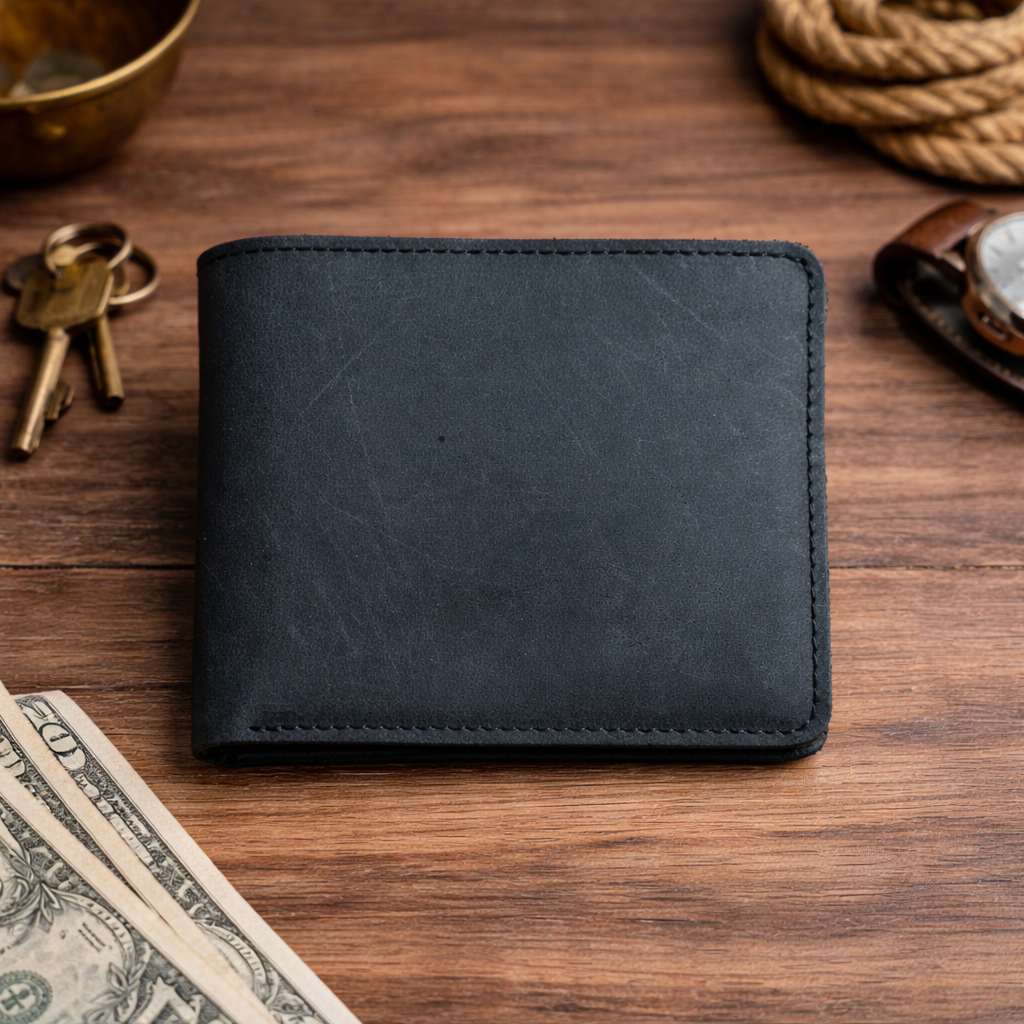 Genuine Leather Bifold Wallet with ID Window