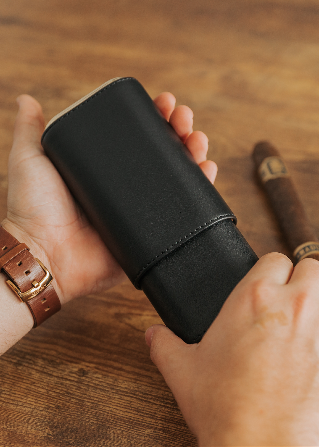 Black Three-Cigar Travel Case
