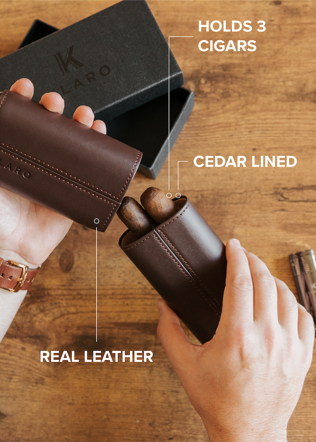 Cocoa Brown Three-Cigar Travel Case