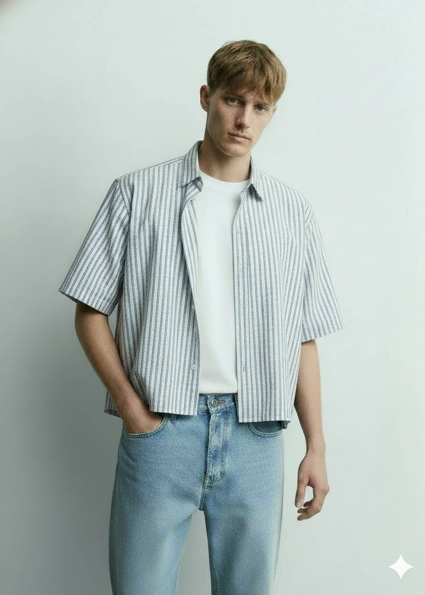 Blue Striped Boxy Fit Shirt