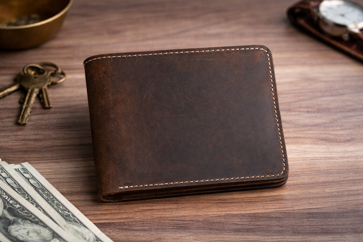 Genuine Leather Bifold Wallet with ID Window