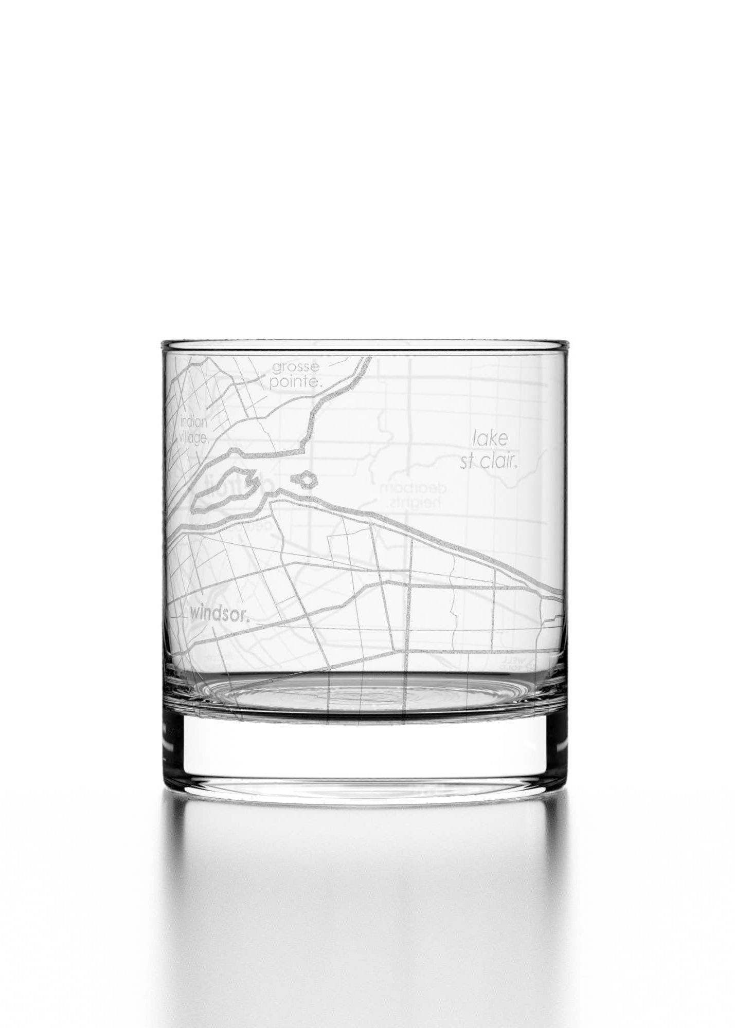 Detroit, MI Etched Whiskey Rocks Glass