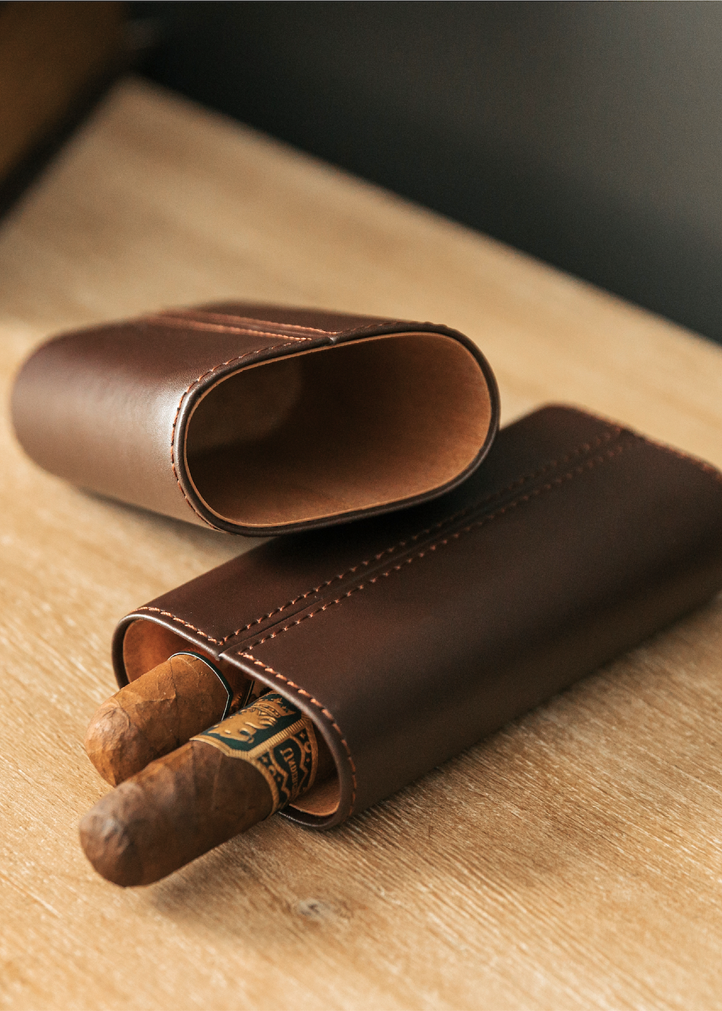 Cocoa Brown Three-Cigar Travel Case